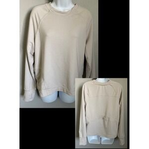 Apana Sweatshirt Women's Large Cream Long Sleeve Top Drawstring Back Thumb Holes